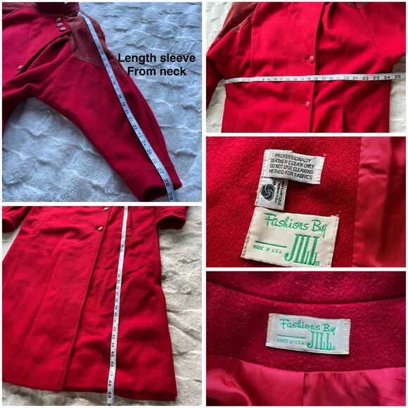 🔥Vintage 80s Fashion By Jill USA Wool Blend Leather shoulder Classic Overcoat - Picture 12 of 16